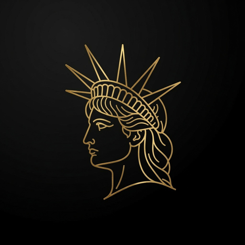 Gold Statue of Liberty line-art illustration